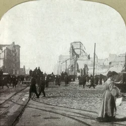Market St. vanaf het veerbootdepot - Chronicle en Call gebouwen in de verte, 1906