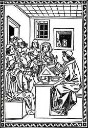 Meester met zijn Studenten. Christoforo Landino, 1492