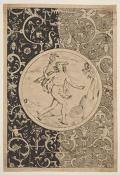Mercurius in een decoratief kader met grotesken, ca. 1600-1630
