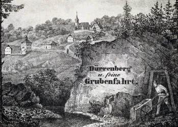 Zoutmijn: werkscène in de mijn, Durrnberg, Oostenrijk