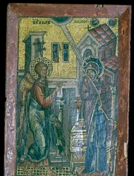 Miniatuur Byzantijns mozaïek van de Aankondiging, 14e eeuw