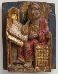 Miniatuur reliëf van Sint Marcus aan zijn schrijftafel, ca. 1200-1225