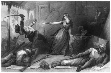 Miss Wheeler verdedigt zichzelf tegen de Sepoys in Cawnpore
