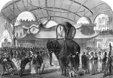 Model van een olifant in de Siamese sectie van de Machinegalerij, 1867