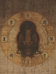 Monju Bosatsu met acht heilige Sanskriet lettergrepen, midden tot laat 14e eeuw