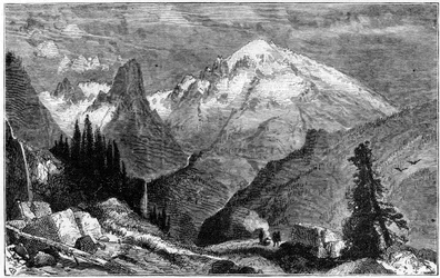 Mount Shasta, noordelijke piek van de Sierra Nevada, Californië, VS, ca. 1870
