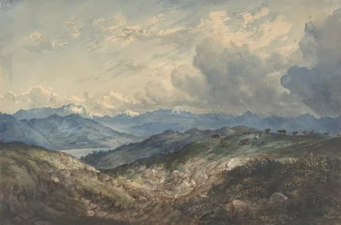Bergachtig landschap met naderende onweersbui, 19e eeuw