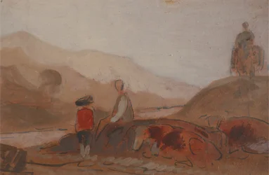 Berglandschap met figuren bij een meer, 1825-1830
