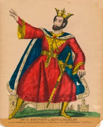 Mr. G. Bennett als koning in Hamlet, ca. 1849