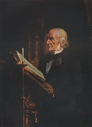 Mr Gladstone leest de les in de Hawarden Kerk