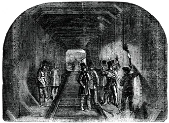 De heer Stephenson plaatst de laatste klinknagel, 1886