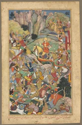 Mogolheerser Humayun verslaat de Afghanen voor de herovering van India, folio uit een Akbar-nama Boek