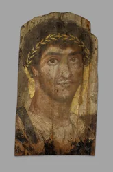 Mummieportret van een man met een lauwerkrans, Fayum, begin tot midden 2e eeuw