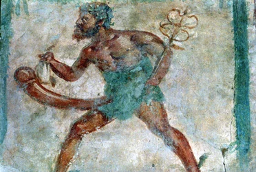 Muurschildering van Mercurius, Pompeii, Italië