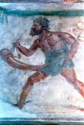 Muurschildering van Mercurius, Pompeii, Italië