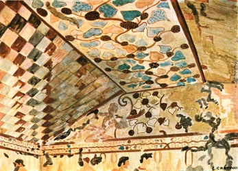 Muurschildering in het Graf met het Banket Tomba del Triclinio, Tarquinia, Italië