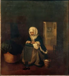 Naaister bij een wieg