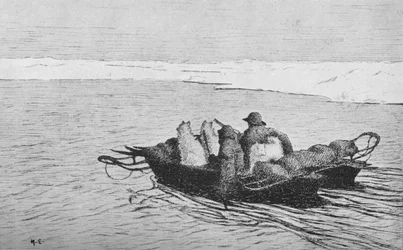 Nansen en Johansen steken een scheur in het ijs over