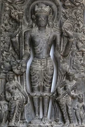 Nationaal museum van India, Delhi. Vishnu. Pala, 9e-10e eeuw n.Chr. Oost-India. Steen. (detail). India.