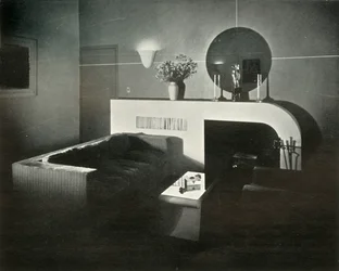 Penthouse in New York van Raymond Loewy, ontworpen door hemzelf - Open haard, 1937