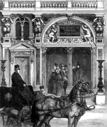 Nieuwe ingang van de galerij van de Society of Painters, Pall Mall East, Londen, 1875