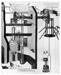 Newcomens stoommachine voor het leegpompen van mijnen, 1956