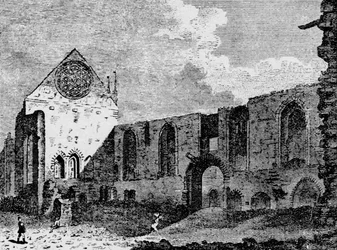 Noordwestelijk uitzicht op de ruïnes van Winchester Palace, Southwark, Londen
