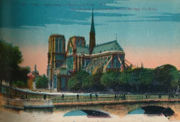 Notre-Dame kathedraal met de apsis en de Pont Notre-Dame, Parijs, c1920