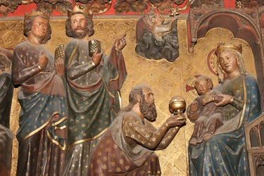 Notre Dame de Paris kathedraal beeldhouwwerk: Driekoningen, Parijs, Frankrijk