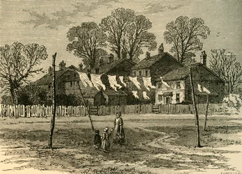 Oude Cottages op Achtergemeente, ca. 1878