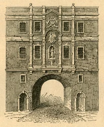 Oude Lud Gate, van een prent gepubliceerd rond 1750, 1897