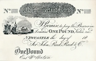 Een pond biljet uitgevoerd voor de Northumberland Bank, ca. 1820