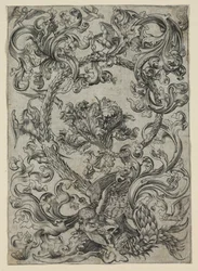 Ornamentaal Bladwerk, met een Uil en andere Vogels, 1400s