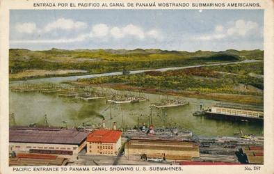 Pacifische ingang van het Panamakanaal met Amerikaanse onderzeeërs, ca. 1920s
