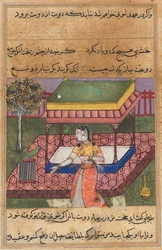 Pagina uit Verhalen van een papegaai Tuti-nama: Veertigste nacht: De papegaai spreekt Khujasta toe..., ca. 1560
