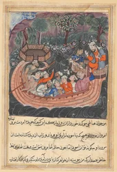 Pagina uit Verhalen van een papegaai Tuti-nama: Achtenveertigste nacht: De jonge man uit Bagdad, ca. 1560