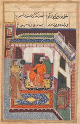 Pagina uit Verhalen van een Papegaai Tuti-nama: Zesenveertigste nacht: De papegaai lacht..., ca. 1560
