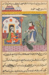 Pagina uit Verhalen van een papegaai Tuti-nama: Negentiende nacht: De vrouw van de Brahmaan, ca. 1560