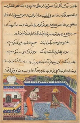 Pagina uit Verhalen van een Papegaai Tuti-nama: Eenendertigste nacht: De papegaai..., 1558-1560