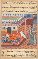 Pagina uit Verhalen van een Papegaai Tuti-nama: Zesendertigste nacht: De koning droomt van een dame..., ca. 1560