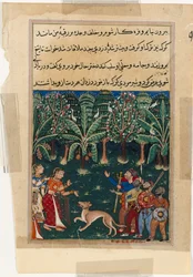 Pagina uit Verhalen van een papegaai Tuti-nama: Twaalfde nacht: De dochter van de koopman..., ca. 1560