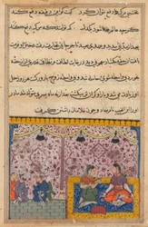 Pagina uit Verhalen van een Papegaai Tuti-nama: Drieëntwintigste nacht: De dochter van de koopman..., ca. 1560