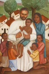 Schilderij van een christelijke missionaris in Haïti, Port-au-Prince, Haïti