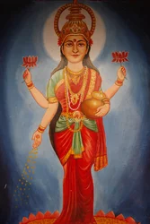 Schilderij die godin Lakshmi uitbeeldt, Haridwar, India