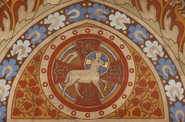 Schilderij van Christus het Lam in de Sint-Matthiaskerk, Boedapest, Hongarije