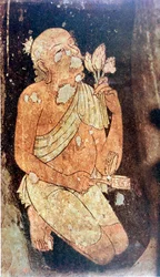 Schilderij van een Boeddhistische monnik uit de Ajanta grottempels, India