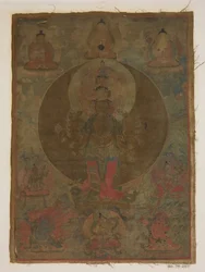 Paneel van een schilderij van een duizendarmige Guanyin, datum onbekend