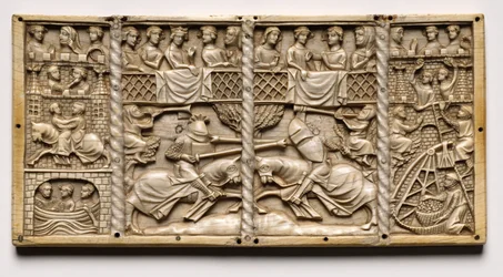 Paneel van een kist met scènes uit hoofse romans, c. 1330-1350 of later