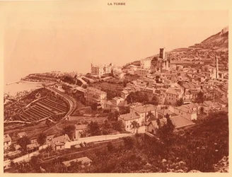 Panorama en uitzicht op La Turbie, Monaco, 1930