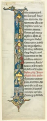 Gedeeltelijk Blad uit een Latijnse Bijbel: Initiaal I[n principio] met de Bruiloft te Kana, c. 1260-1270